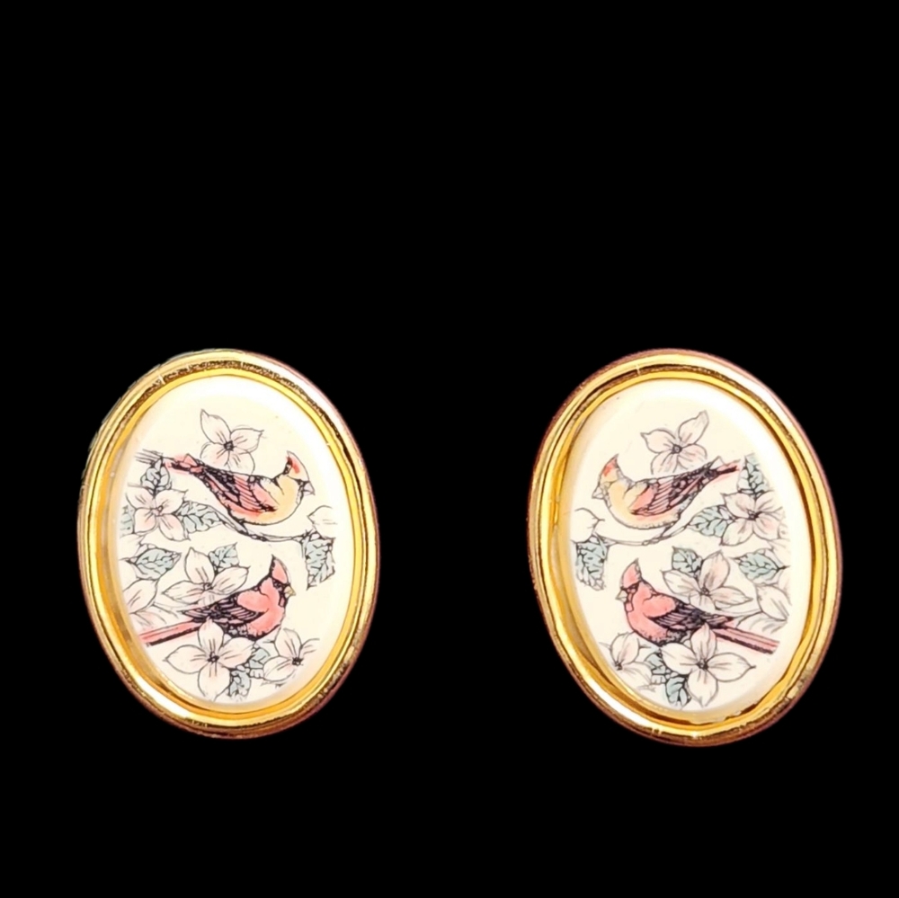 Barlow Gold and Cream Bird Motif Post Earrings